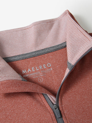 Collar detail close-up of BRICK MELANGE Moisture Wicking Quarter Zip Pullover showing open design.