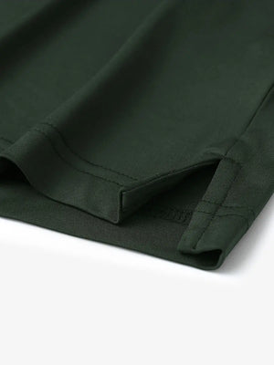 Hem slit detail of Everyday Collarless Jersey Shirt in OLIVE GREEN.