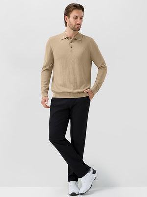 Long Sleeve Pure Merino Wool Knit Soft Polo Shirts