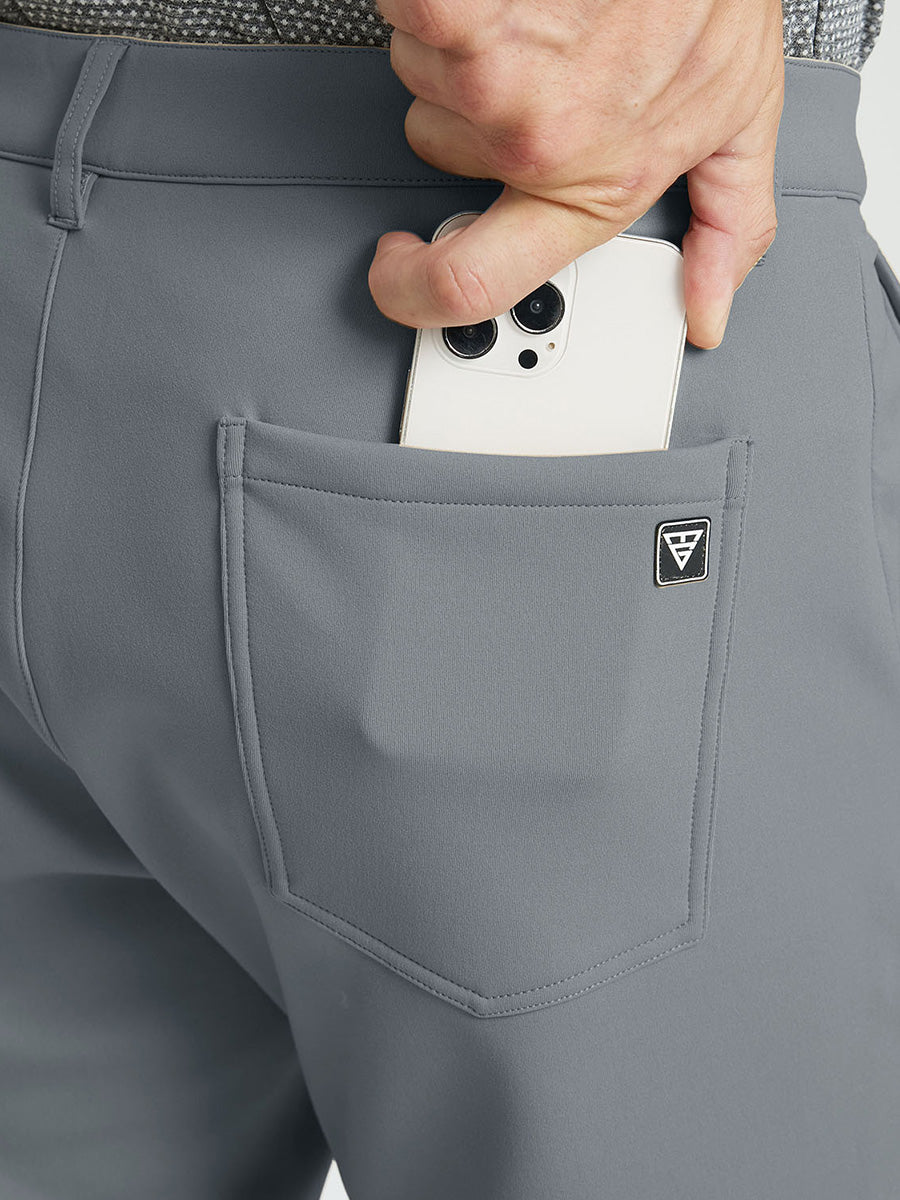 GREY Water-Resistant Fleece Lined Pants, back pocket detail with iPhone inserted
