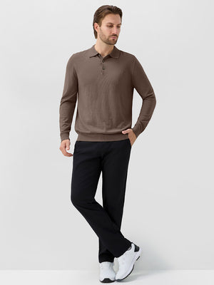 Long Sleeve Pure Merino Wool Knit Soft Polo Shirts