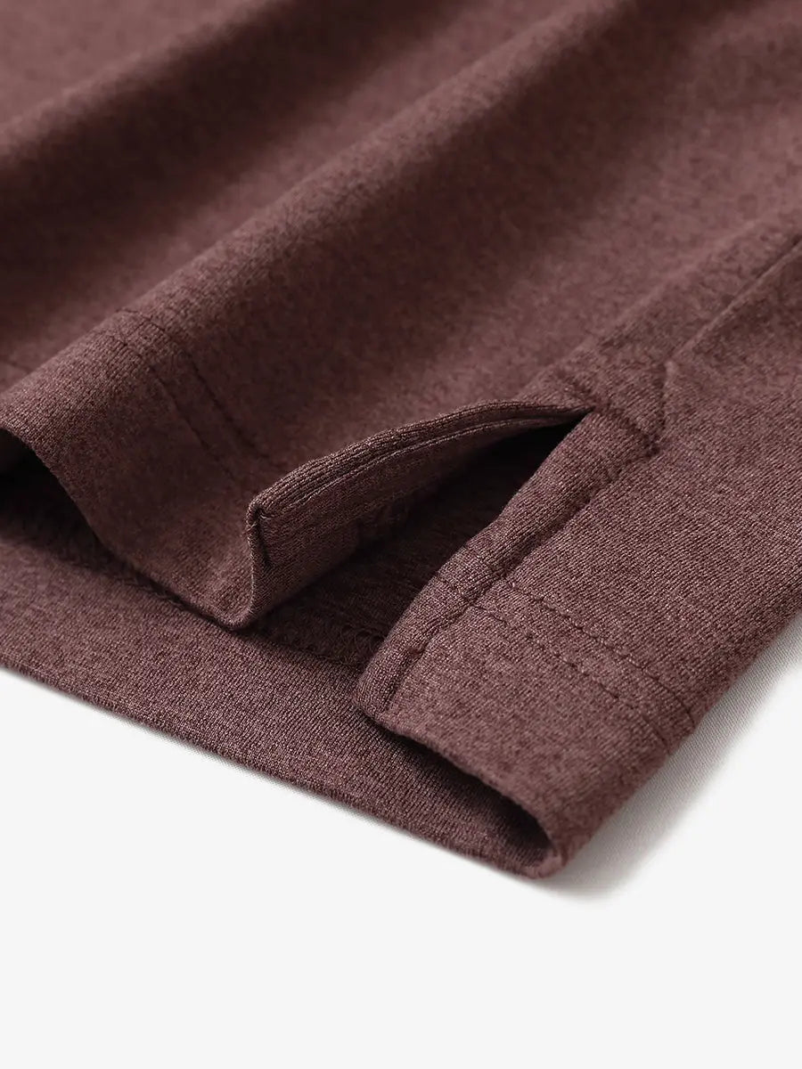 Brick Heather Skin-friendly Long Sleeve Melange Polo – close-up detail of side hem slit