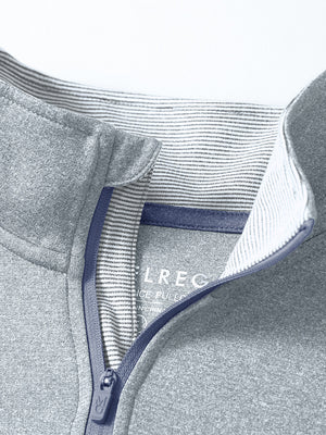 Detail shot of collar opening of lunar rock melange moisture wicking quarter zip pullover