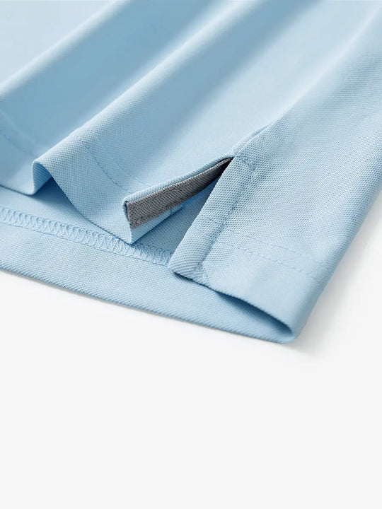 Detail shot of hem opening on SKY BLUE Ventilated Pique Performance Polo