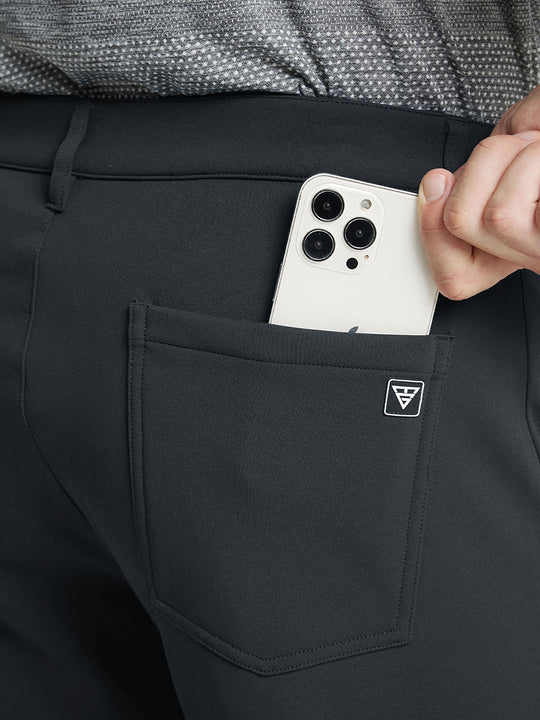DARK GREY Water-Resistant Fleece Lined Pants, back pocket detail with iPhone inserted
