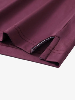 Close-up of side slit detail on the Bordeaux Red Everyday Classic Solid Polo hem