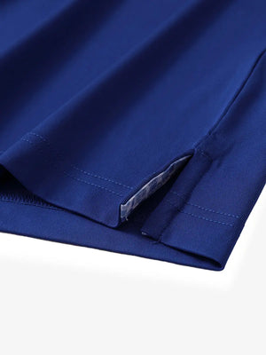 Close-up of side slit hem detail on KLEIN BLUE Long Sleeve Solid Jersey Polo