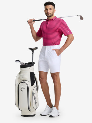 Non-Curl Ribbed Collar Striped Polo Shirts