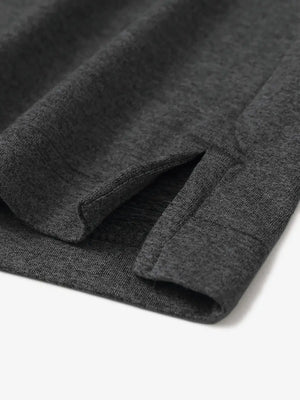 Dark Grey Heather Skin-friendly Long Sleeve Melange Polo – close-up detail of side hem slit