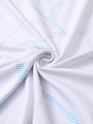 Close-up of abstract stripe performance jersey print polo fabric texture.