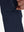 Detail view of design on navy flat front golf joggers pants with belt loops