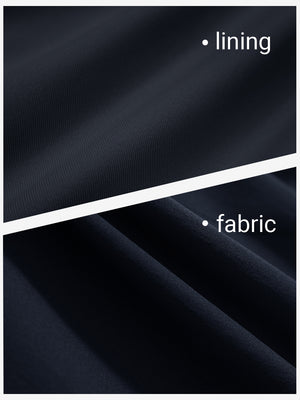 Close-up texture of navy blue women's gym golf shorts with liner pocket fabric showing detailed outer and inner lining material.