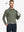 Model wearing Olive Green Heather Skin-friendly Long Sleeve Melange Polo – front half-body holding golf club