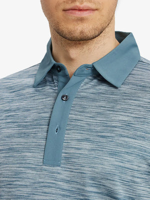 Front view from nose to chest in SLATE GREEN HEATHER Cool Heather Texture Polo