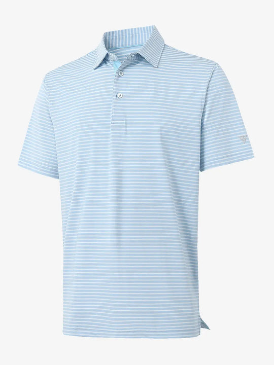 3D view of Sport Fit Stripe Polo in Blue Denim Stripe