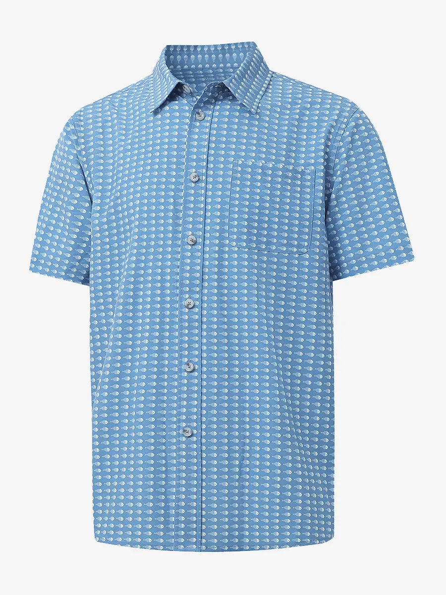 3D display of BLUE WHITE BONEFISH Stylish Printing Summer Shirt.