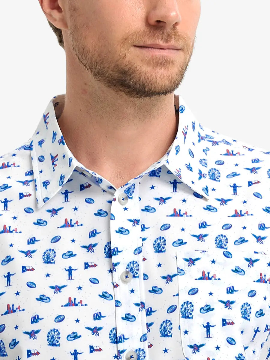 Front view from nose to chest wearing DREAMY STARRY SKY Stylish Printing Summer Shirt.